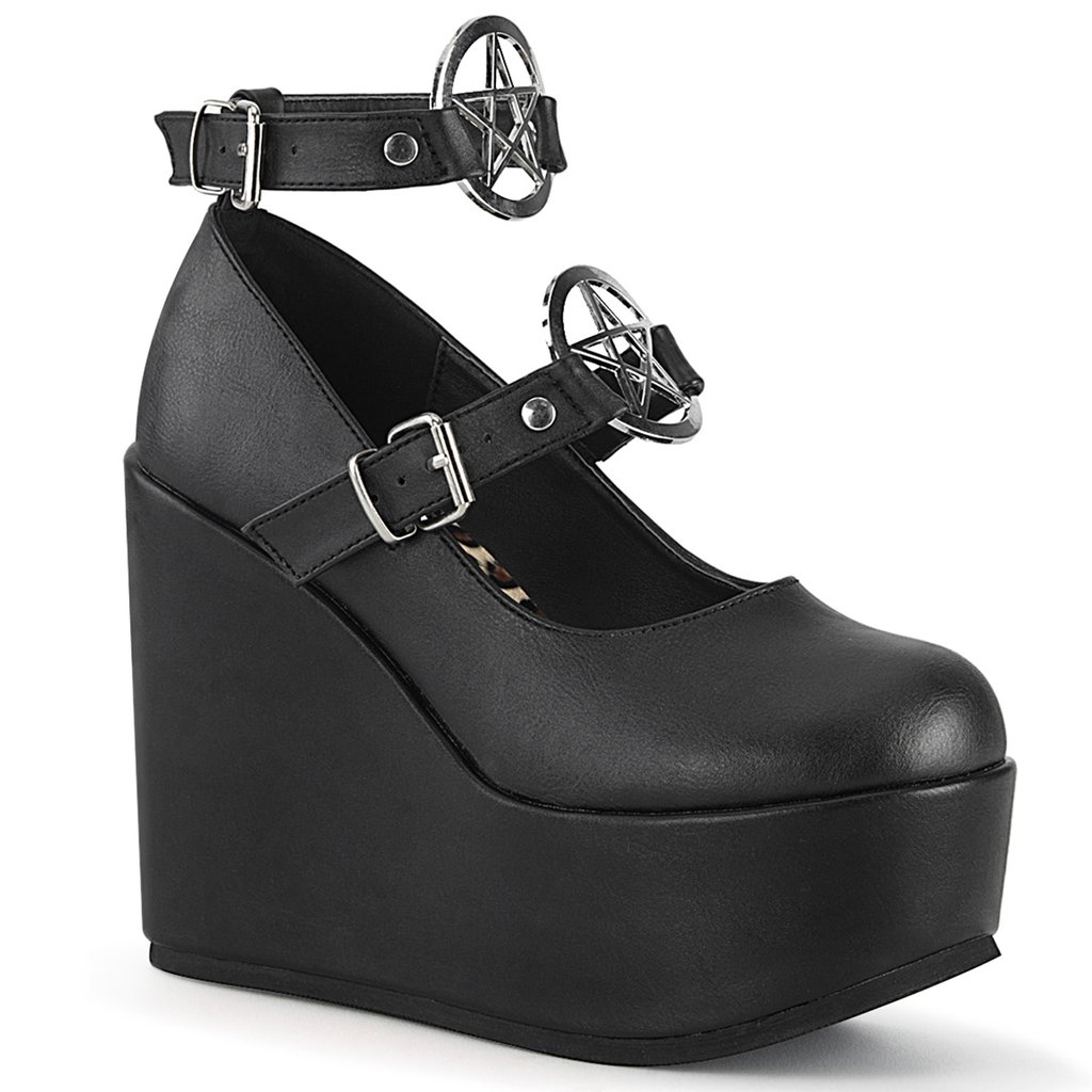 Chaussures Plateforme Demonia Poison 99 1 Vegan Cuir Femme - Noir 29465-EQZK